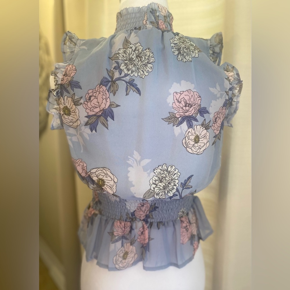 Floral Blue Ruffle Top - Picture 2 of 2